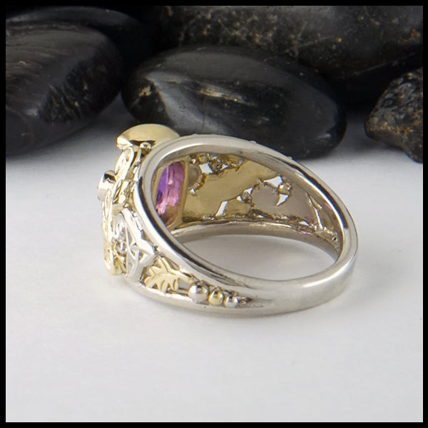 Reverse view of purple sapphire custom ring