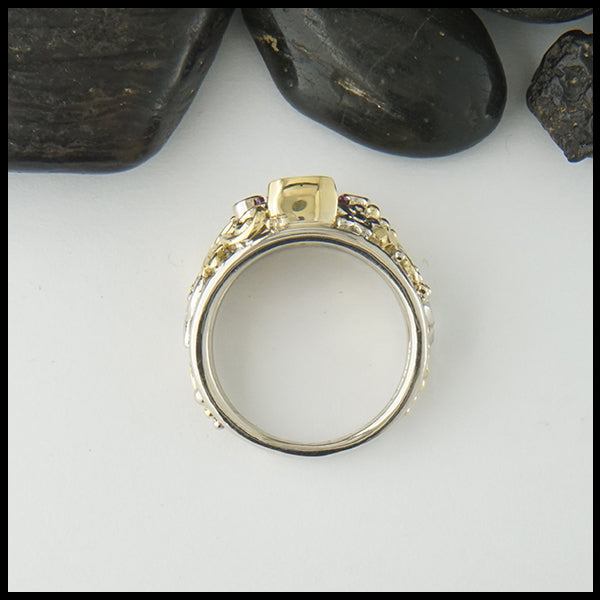 Profile view of purple sapphire custom ring