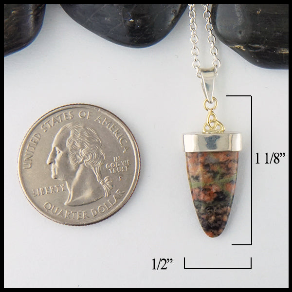 Bloodstone Pendant measures 1 1/8" by 1/2"