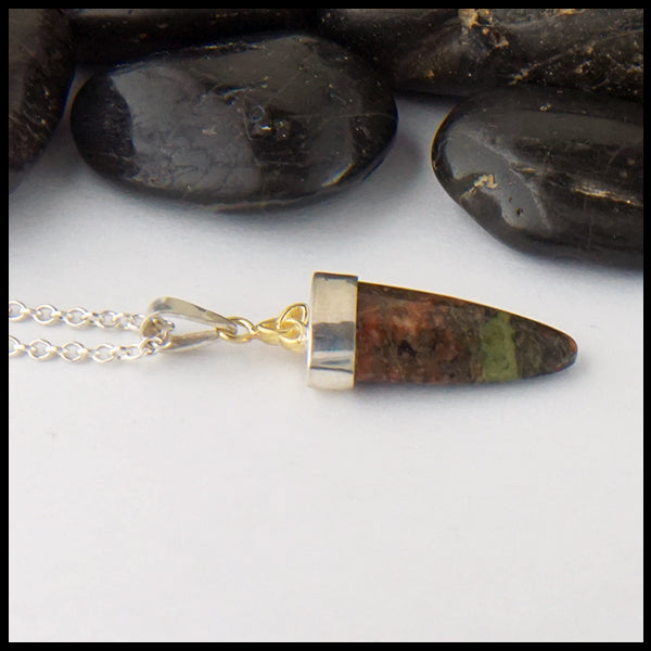 Custom Bloodstone Pendant in Sterling Silver and 14K Yellow Gold
