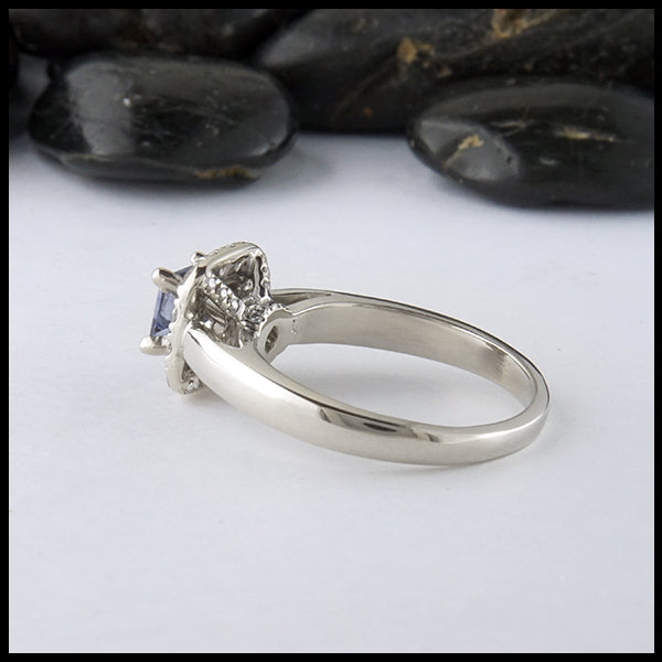 Reverse view of Ceylon Sapphire Halo Ring