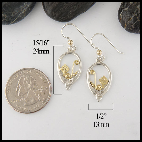 Custom cross drop earrings measure 15/16" by 1/2"