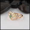 Custom Heart ring in 14K Rose, White, and Yellow gold with Tsavorite and Diamonds
