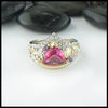 Pink Tourmaline Chevron ring with diamonds in gold