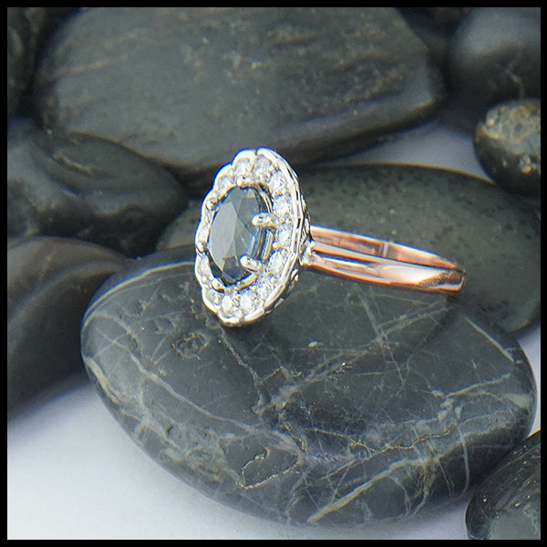 Montana Sapphire Halo Ring in 14K Rose gold