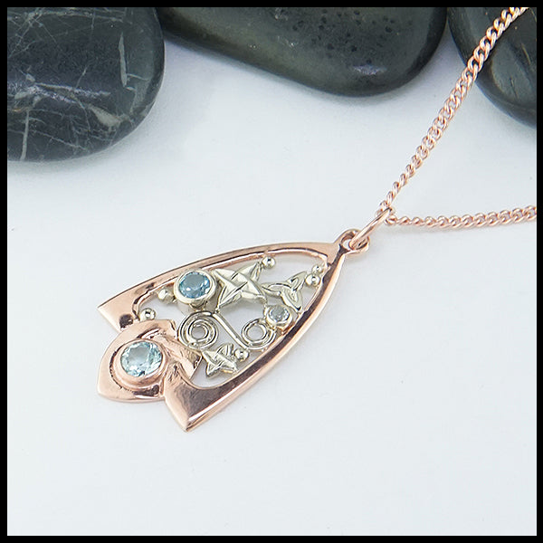 Blue Topaz  Pendant in 14K Rose and White Gold