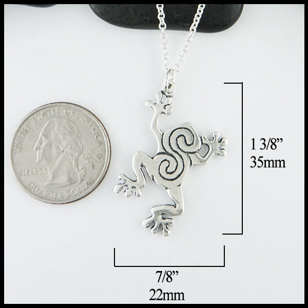 Celtic frog pendant measures 1 3/8" by 7/8"
