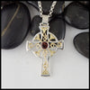 Large Celtic Cross in Sterling silver and 18K Yellow gold with Garnet