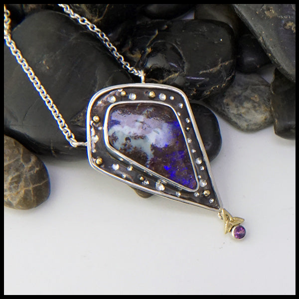 Opal and Purple Sapphire Pendant in sterling silver and gold