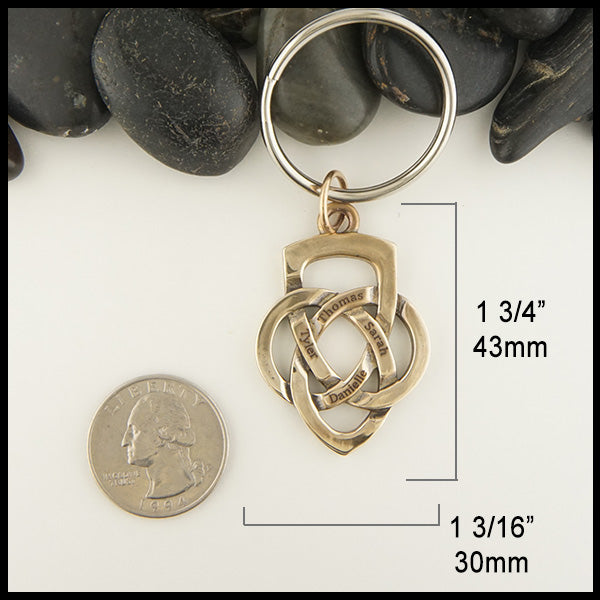 Bronze Father's Knot keychain measures 1 3/16" by 1 3/4"