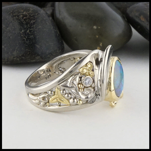 Side view of Celtic Oval Opal Ring