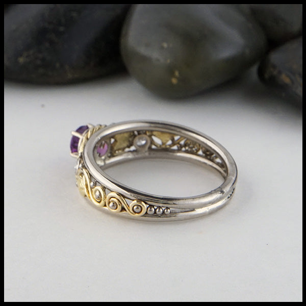 Reverse view of purple sapphire ring