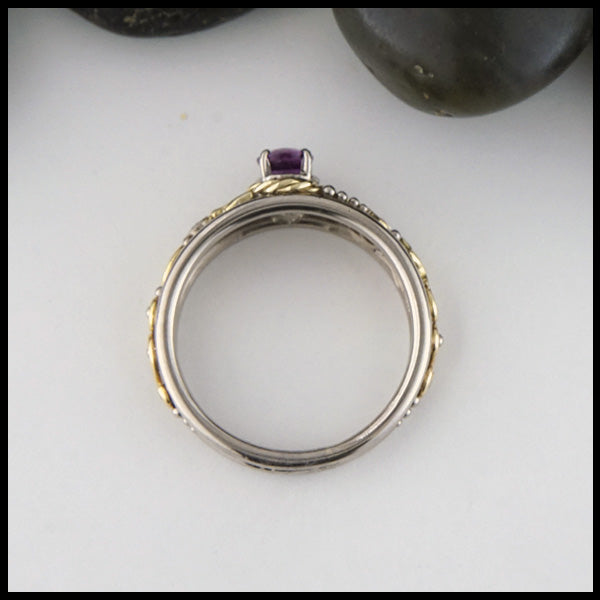 Profile view of purple sapphire ring