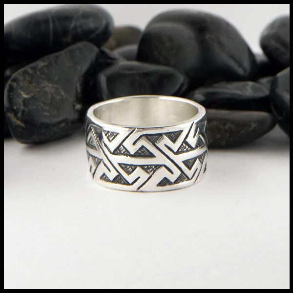 wide pictish key pattern ring in sterling silver