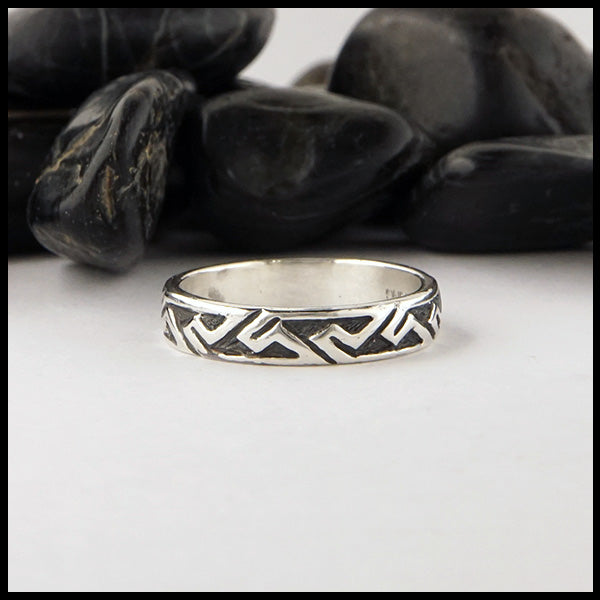 Narrow Pictish Key Pattern Ring in sterling silver