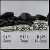 Item Numbers and widths for three variations of Pictish Key Pattern rings
