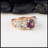Purple Garnet and Diamond custom ring in 14K White and Rose gold