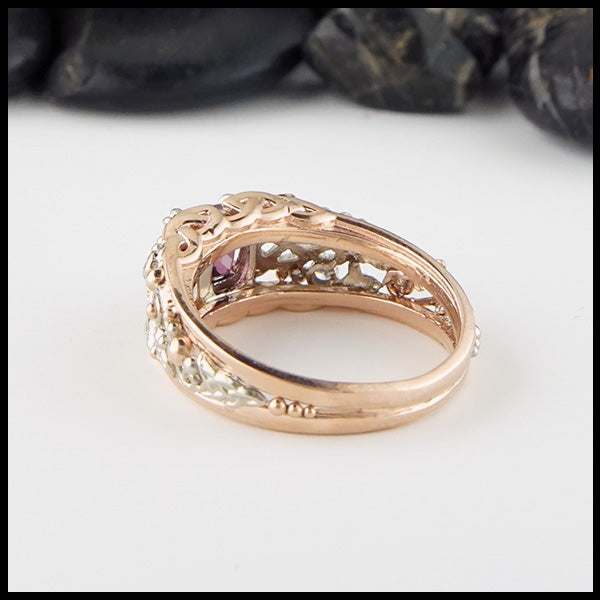 Reverse view of purple garnet ring