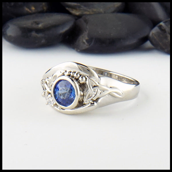 Custom Blue Sapphire ring in 14K White gold