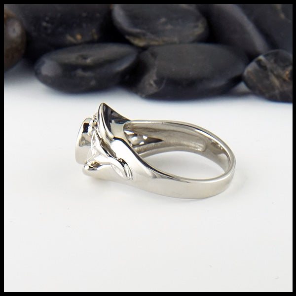 Profile view of Custom Blue Sapphire ring in 14K White gold