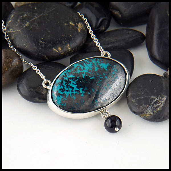 Azurite and Onyx wing pendant in sterling silver
