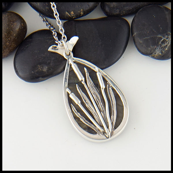 Labradorite Cattail Pendant in sterling silver