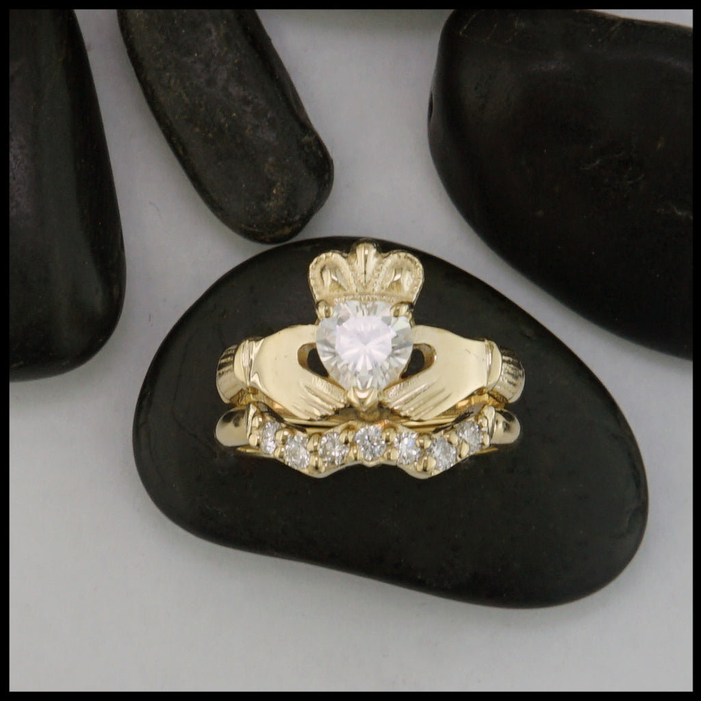 Heritage Claddagh Wedding Set in 14KY with 6mm Heart Moissanite