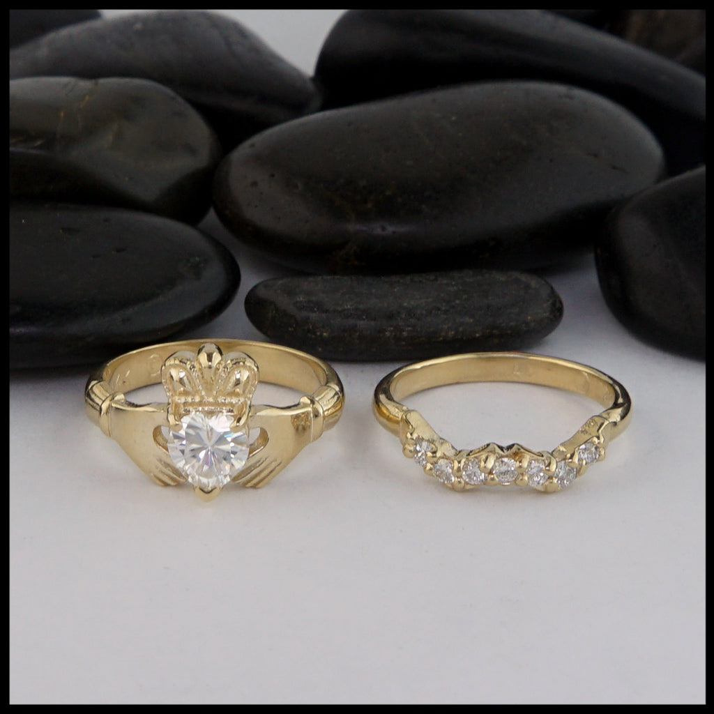 Heritage Claddagh Wedding Set in 14KY with 6mm Heart Moissanite