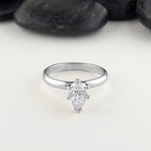 Pear shaped diamond engagement ring in white gold