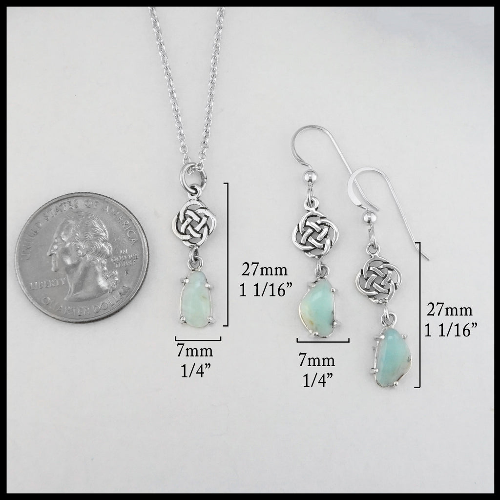 length 27mm 1 1/16" width 7mm 1/4" for both the pendant and earrings 
