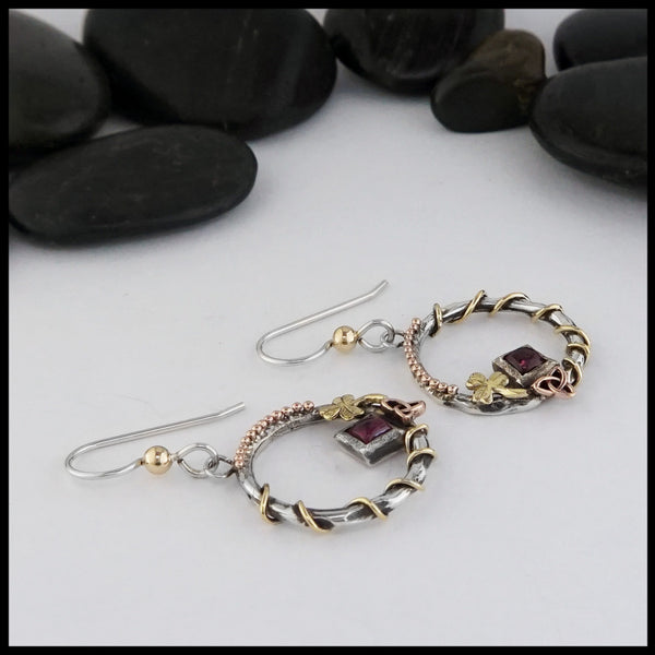 celtic drop earring with pink tourmaline 