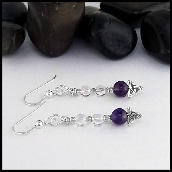 trinity knot earrings with amethyst 