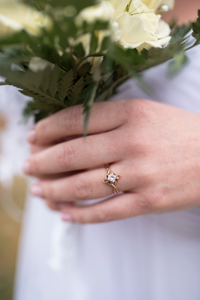 Triquetra Interlocking Engagement Ring Wedding Set with Diamond shown on model's hand