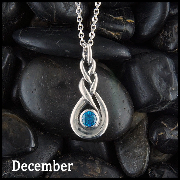 December Celtic Birthstone Pendant in Sterling Silver