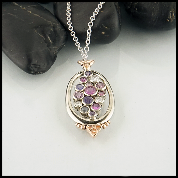 14K Rose and White Gold with Blue, Pink, Purple, Pastel, and Sapphire Diamonds