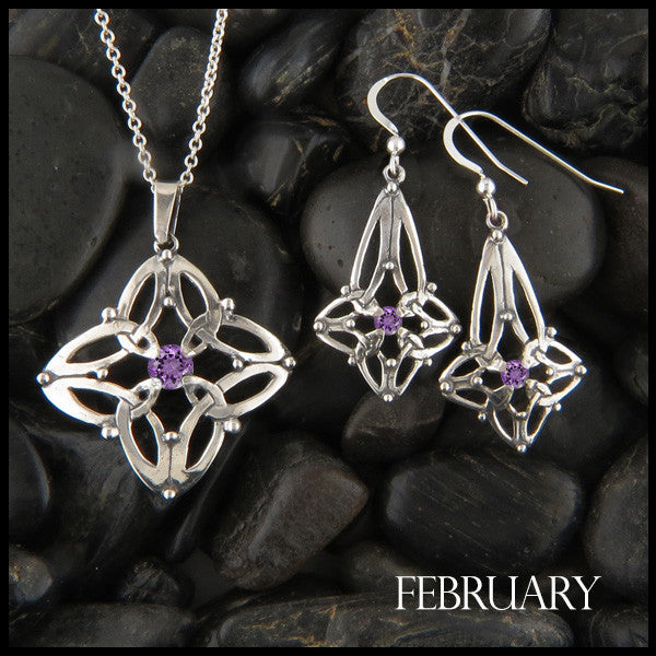 February Birthstone Celtic Trinity Star Pendant and Earring Set