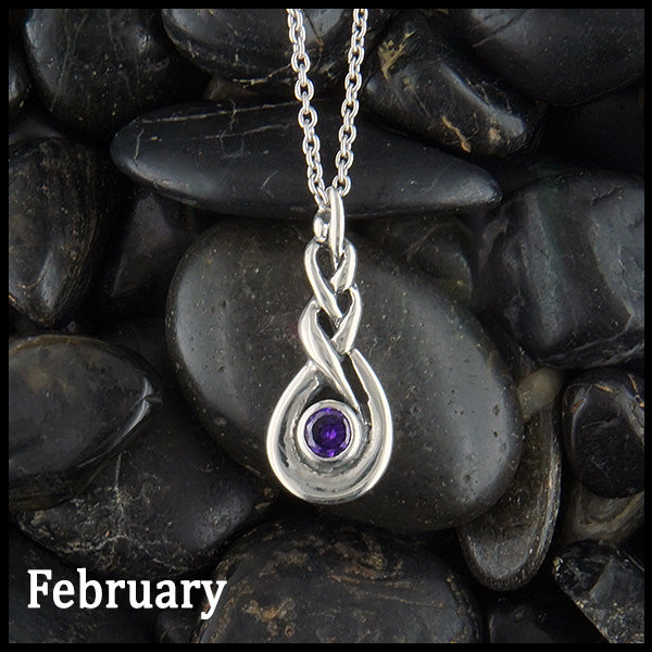 February Celtic Birthstone Pendant in Sterling Silver