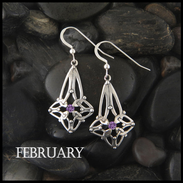 February Birthstone Celtic Trinity Star Earrings in Silver