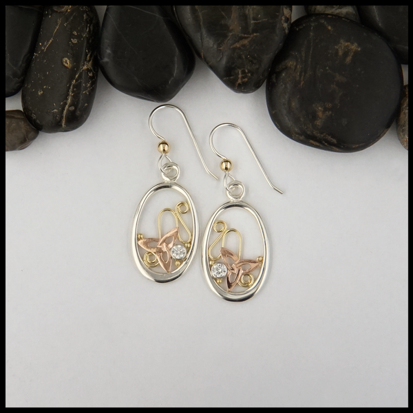 Trinity drop earrings in Silver and Gold