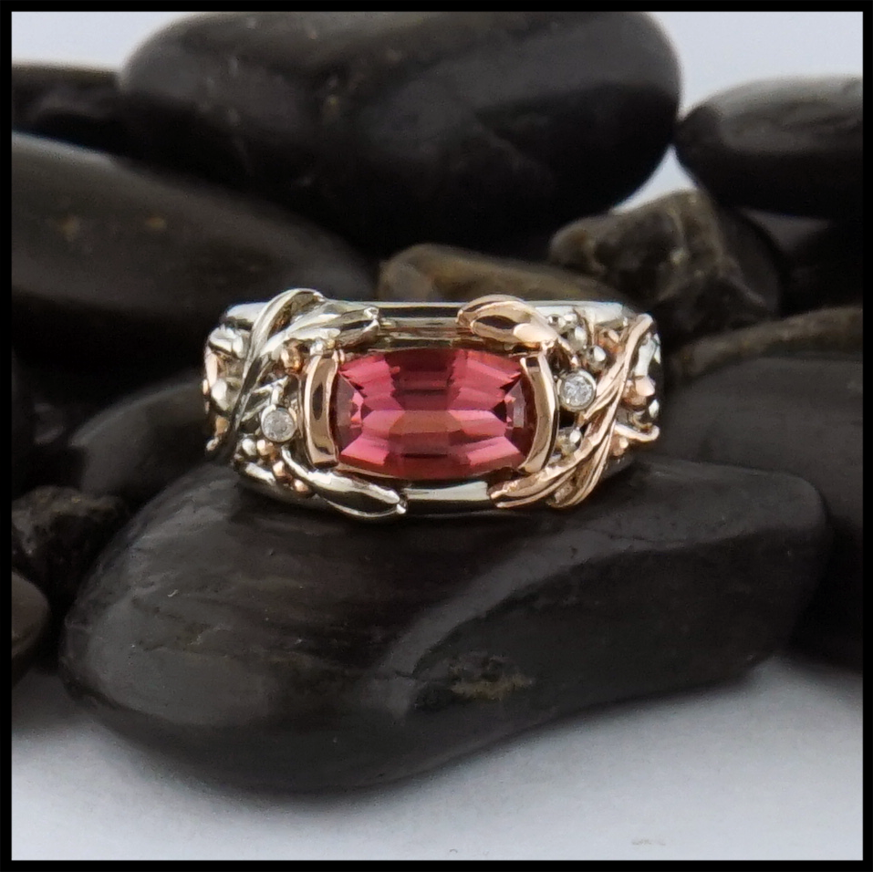 Pink Tourmaline and diamond custom ring