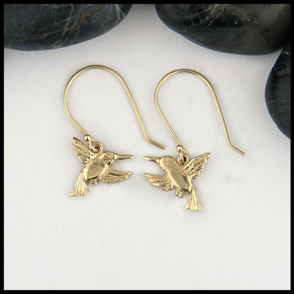 Gold hummingbird drop earrings