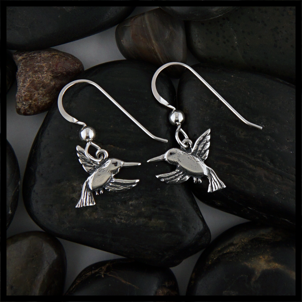 Sterling Silver Hummingbird Drop Earrings.