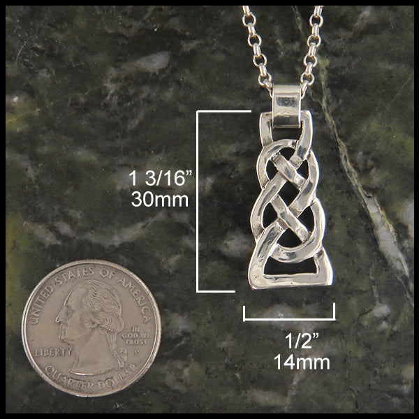 Men's Josephine knot pendant measures 1 3/16" by 1/2"