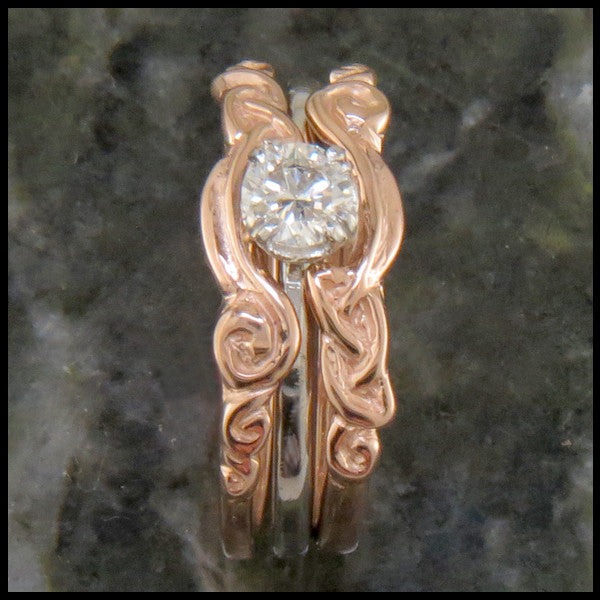 Three Piece Celtic Knot Engagement Ring and Wedding Band 