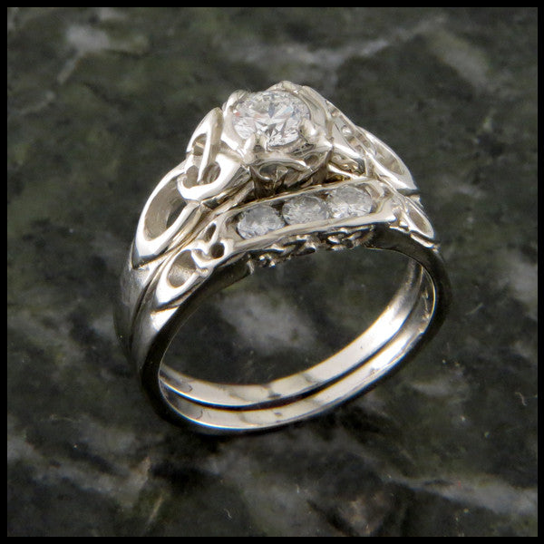 Cathedral Triquetra Diamond Celtic Knot Wedding Set