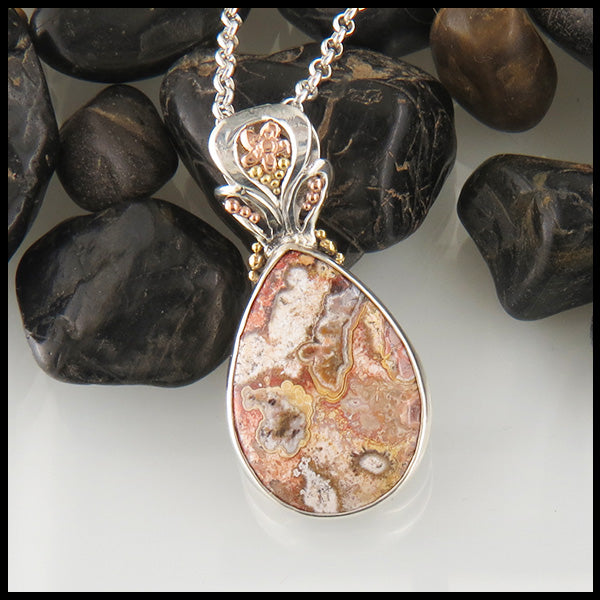 Crazy Lace Agate Paisley and Flower Pendant