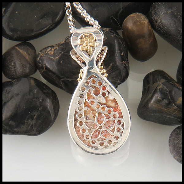 Reverse view of Crazy Lace Agate Paisley and Flower Pendant