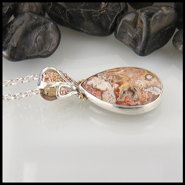 Crazy Lace Agate Paisley and Flower Pendant