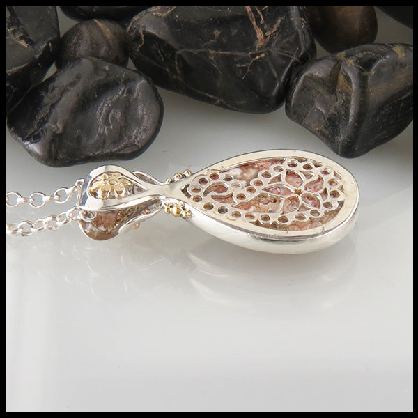 Reverse view of Crazy Lace Agate Paisley and Flower Pendant