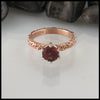 Raspberry Garnet Trinity Scroll Ring in Rose Gold